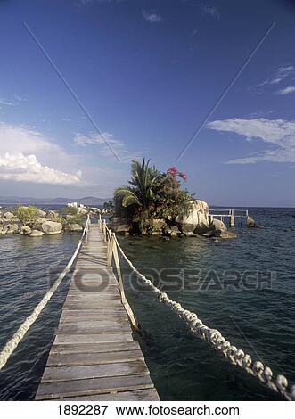 Stock Photo - Walkway Leading To Private Island On Lake Malawi. Fotosearch