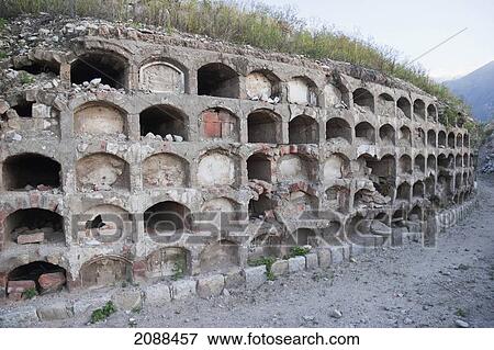 Stock Photo - Wall Of Niches Of The Yungay Cemetery, Yungay, Ancash, Peru. Fotosearch