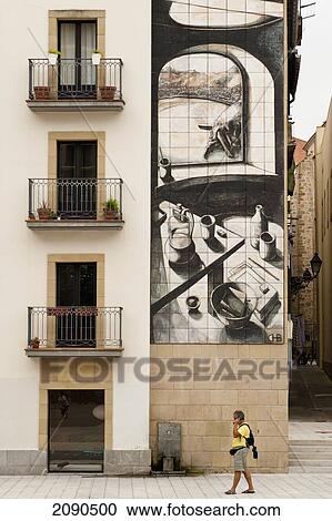 Wall Painting And Balconies In Zuloaga Square, San Sebastian, Basque Country, Spain View Large Photo Image Stock Image - Wall Painting And Balconies In Zuloaga Square, San Sebastian, Basque Country, Spain. Fotosearch