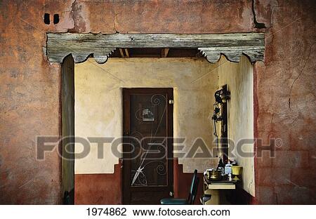 Stock Image - Walls And Courtyards, New Mexico, Details Of Old Doorway And Courtyard.. Fotosearch