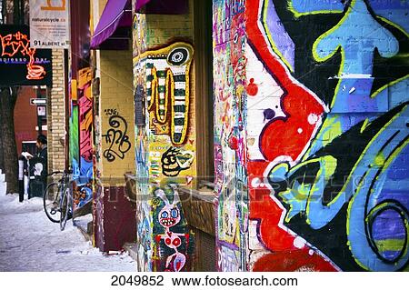 Stock Image - Walls Covered In Graffiti, Exchange District, Winnipeg, Manitoba. Fotosearch