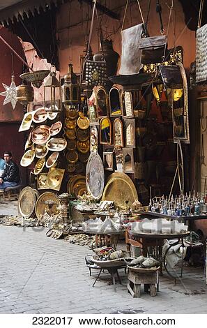 Wares for sale on display; Medina, Marrakech, Morocco View Large Photo Image Stock Photo - Wares for sale on display; Medina, Marrakech, Morocco. Fotosearch