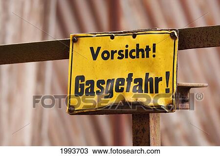 Stock Image - Warning sign at Volklinger Hutte (Volklingen Ironworks), Volklingen, Germany. Fotosearch