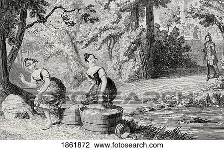 Washerwomen Disturbed By Waverley Engraving By George Cruikshank Dated 1842 Of A Scene From Sir Walter Scott's Novel Waverley View Large Photo Image Stock Image - Washerwomen Disturbed By Waverley Engraving By George Cruikshank Dated 1842 Of A Scene From Sir Walter Scott's Novel Waverley. Fotosearch
