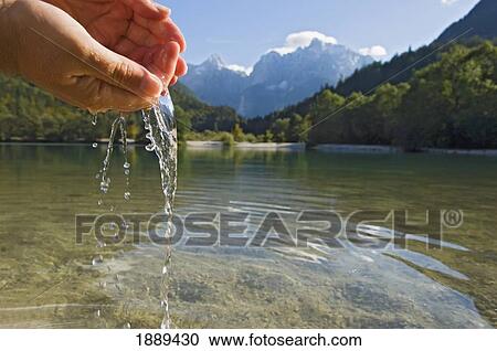 Stock Image - Washing Hands At Lake Jasna.. Fotosearch