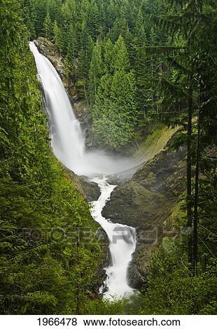 Stock Photo - Washington, Cascade Mountains, Wallace Falls State Park, Wallace Falls Surrounded By Lush Forest.. Fotosearch