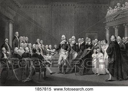 Washington Resigning His Commission At Annapolis 23 December 1783 George Washington 1732-1799 First President Of The United States From A 19Th Century Print Engraved By Rogers After Trumbull View Large Photo Image Stock Photography - Washington Resigning His Commission At Annapolis 23 December 1783 George Washington 1732-1799 First President Of The United States From A 19Th Century Print Engraved By Rogers After Trumbull. Fotosearch