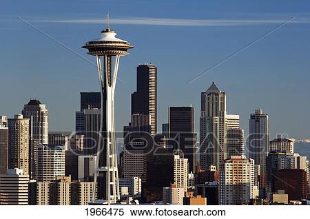 Stock Photography - Washington State, Seattle, The Space Needle And Surrounding Skyscrapers, View From Kerry Park On Queen Anne Hill.. Fotosearch