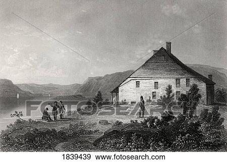 Stock Photo - Washingtons Headquarters Near Newburgh Usa George Washington 1732-1799 First President Of The United States Engraving From A 19Th Century Print. Fotosearch
