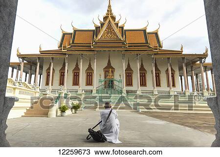 Stock Image - Wat Preah Keo Morokat, also known as the Silver Pagoda and the Temple of the Emerald Buddha; Phnom Penh, Cambodia. Fotosearch