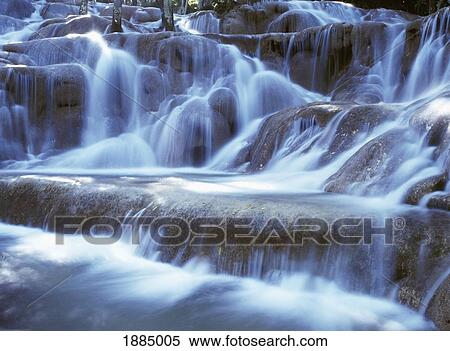 Stock Photography - Water And Rock At Dunns River Falls, Close Up. Fotosearch