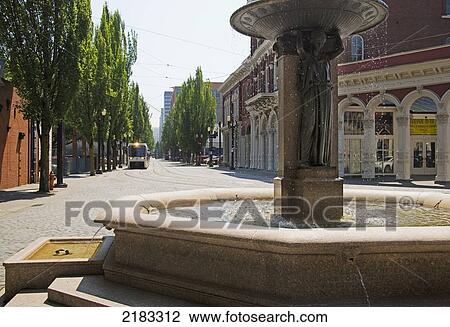 Water Fountain And Streetcar In Downtown Portland; Portland Oregon United States Of America View Large Photo Image Stock Image - Water Fountain And Streetcar In Downtown Portland; Portland Oregon United States Of America. Fotosearch