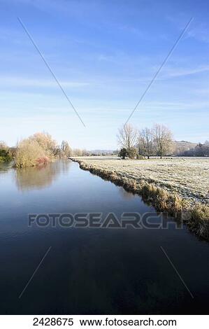 Stock Photography - Water meadows at dawn; Winchester, Hampshire, England. Fotosearch