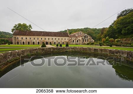 Stock Photo - Water Tank In The Great Garden Of The Cistercian Abbey Of Fontenay, Cote D'or, France. Fotosearch