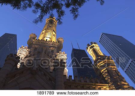 Water Tower Building At Dusk, Low Angle View View Large Photo Image Stock Photo - Water Tower Building At Dusk, Low Angle View. Fotosearch