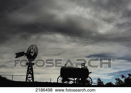 Stock Photo - Water Windmill And Cart At The National Ranching Heritage Center, A Museum Of Ranching History, Lubbock, Texas, Usa. Fotosearch