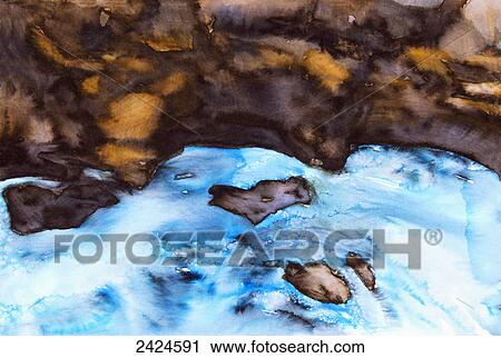 Watercolour painting of water flowing over rocks View Large Photo Image Stock Image - Watercolour painting of water flowing over rocks. Fotosearch