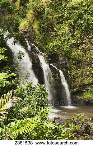 Stock Photo - Waterfall; Hana, Maui, Hawaii, United States of America. Fotosearch