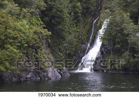 Picture - Waterfall In Quitralco Fjord, Aysen Region, Chile. Fotosearch