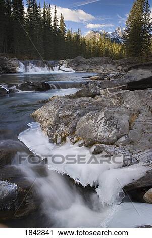Stock Image - Waterfall On Sheep River; Kananaskis, Alberta, Canada. Fotosearch