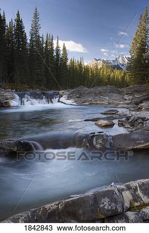 Stock Image - Waterfall On Sheep River; Kananaskis, Alberta, Canada. Fotosearch
