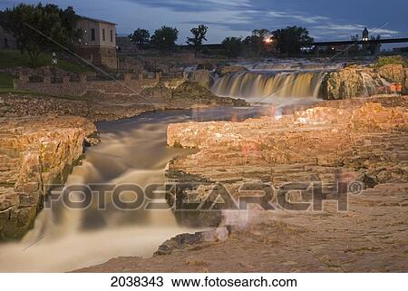 Stock Image - Waterfalls At Night; Sioux Falls South Dakota United States Of America. Fotosearch