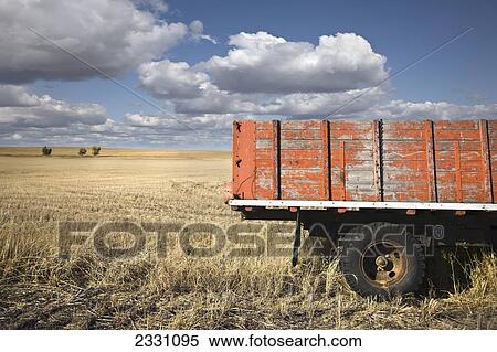 Stock Photography - Weather-Beaten Farm Truck In Field; Saskatchewan, Canada. Fotosearch
