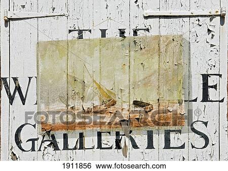 Stock Photograph - Weathered Picture On Wall, Whitstable, Kent, Uk. Fotosearch