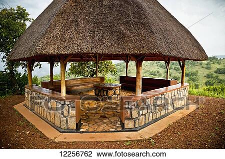 Stock Image - Welcome Centre at Akagara Game Lodge; Rwanda. Fotosearch