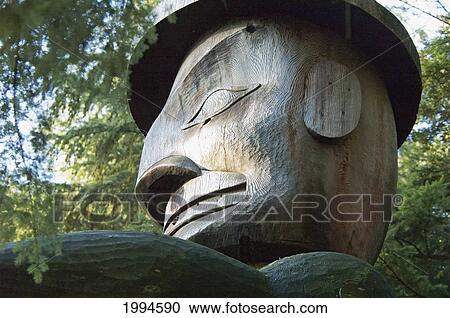 Stock Image - Welcome Figure By Nuu-Chah-Nulth Artist Joe David At The Entrance Of The Museum Of Anthropology At The University Of British Columbia, Vancouver, British Columbia, Canada. Fotosearch