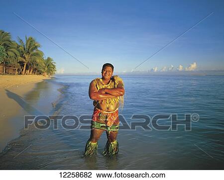 Stock Image - Welcoming Samoan on Tanu Beach; Savaii Island, Samoa. Fotosearch