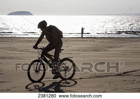 Stock Image - Weston Super Mare beach and Steep Holm island; Somerset, England. Fotosearch
