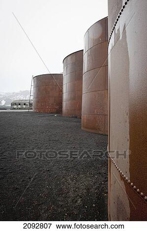 Stock Photo - Whale Oil Tanks; Whalers Bay, Deception Island, South Shetland Islands, Antarctica. Fotosearch