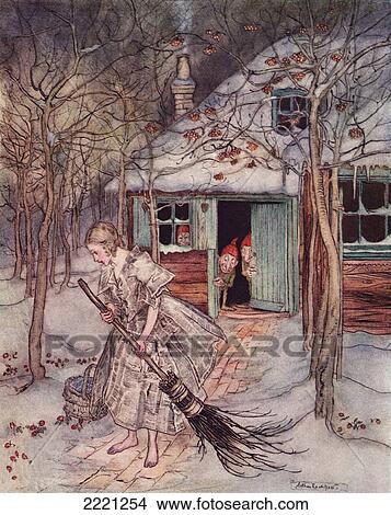 Picture - What Did She Find There But Real Ripe Strawberries. Illustration By Arthur Rackham From Grimm's Fairy Tale, The Three Little Men In The Wood, Published Late 19Th Century.. Fotosearch