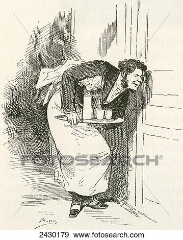 Stock Photo - What the butler saw. A waiter spying through a keyhole. From Illustrierte Sittengeschichte vom Mittelalter bis zur Gegenwart by Eduard Fuchs, published 1909.. Fotosearch