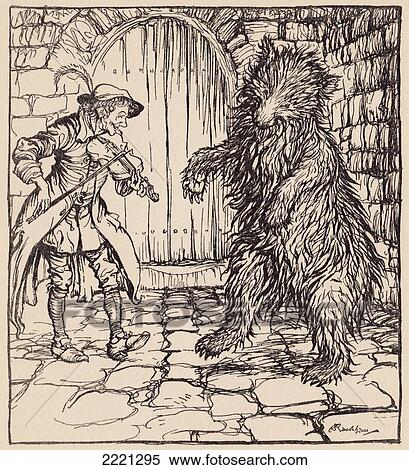 Stock Photography - When The Bear Heard The Music He Could Not Help Beginning To Dance. Illustration By Arthur Rackham From Grimm's Fairy Tale, The Cunning Little Tailor.. Fotosearch