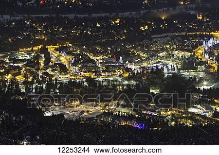 Whistler Village from Blackcomb Mountain at night; Whistler, British Columbia, Canada View Large Photo Image Picture - Whistler Village from Blackcomb Mountain at night; Whistler, British Columbia, Canada. Fotosearch