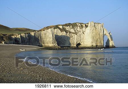 Stock Image - White Cliffs & Beach, Etretat. Fotosearch