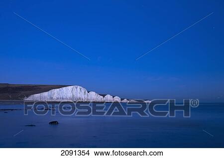 Picture - White Cliffs Of The Seven Sisters National Park At Dusk, East Sussex, Uk. Fotosearch