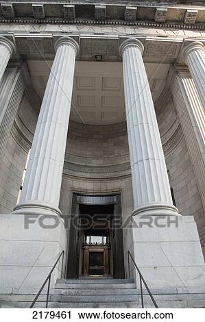 Stock Image - White Columns And The Entrance To The Bank Of Montreal; Montreal Quebec Canada. Fotosearch