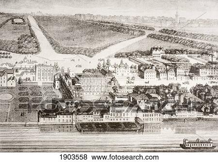 Stock Photo - Whitehall Palace As It Appeared In The 17Th Century During The Reign Of James Ii. From Memoirs Of The Martyr King By Allan Fea Published 1905.. Fotosearch