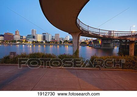 Stock Image - Willamette River And Portland Waterfront In The Early Morning; Portland, Oregon, United States Of America. Fotosearch