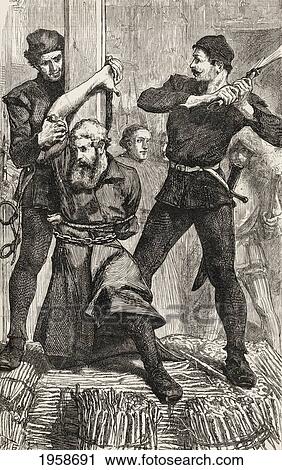 Stock Image - William Flower Of Snowhill, Cambridgeshire, 16Th Century English Protestant Martyr, Having His Right Hand Cut Off Before Being Burned At The Stake During The Marian Persecutions. From The Book Of Martyrs By John Foxe, Published C. 1865.. Fotosearch
