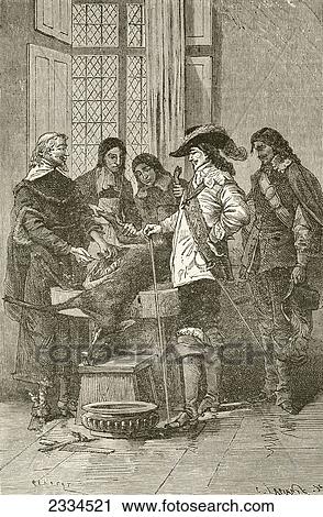 Stock Image - William Harvey, Using A Live Deer, Explains To Charles I The Circulatory System Of Blood. From El Museo Popular Published Madrid, 1889. Fotosearch