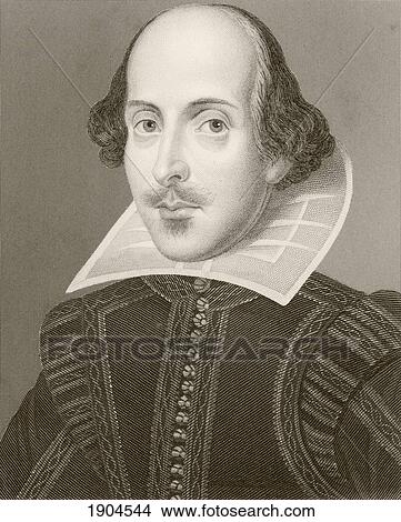 Picture - William Shakespeare 1564 - 1616. English Playwright And Poet. 19Th Century Copy Of The Martin Droeshout Engraving Used In The First Folio Of 1623. From The Illustrated Library Shakspeare, Published London 1890.. Fotosearch