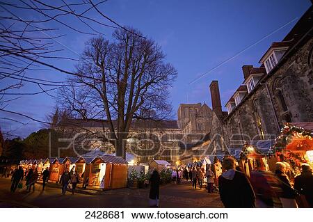 Stock Image - Winchester Cathedral Christmas market; Winchester, Hampshire, England. Fotosearch