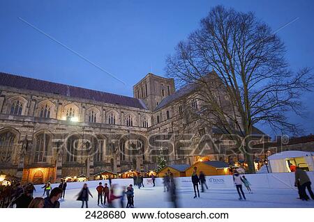 Winchester Cathedral ice rink for Christmas market; Winchester, Hampshire, England View Large Photo Image Stock Image - Winchester Cathedral ice rink for Christmas market; Winchester, Hampshire, England. Fotosearch