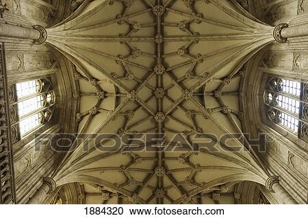 Stock Image - Winchester Cathedral Interior Ceiling And Windows, Close Up. Fotosearch