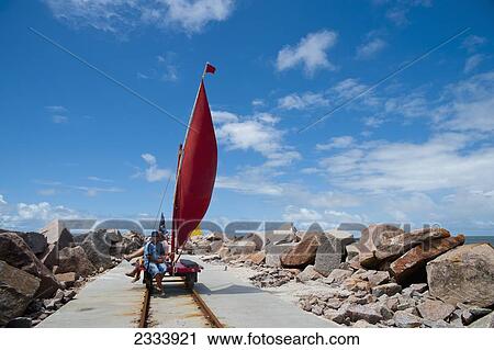 Stock Image - Wind Powered Rail; Casino Beach, Rio Grande Do Sul, Brazil. Fotosearch