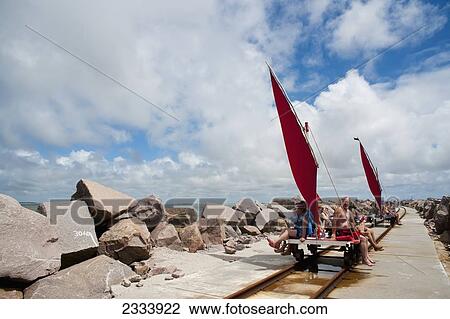 Stock Image - Wind Powered Rail; Casino Beach, Rio Grande Do Sul, Brazil. Fotosearch
